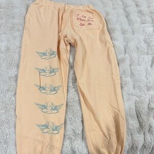 Boys Lie Peach cherub waffle Joggers “I am not wear you left me”  size Medium